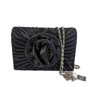 Buoux Terner Evening Small Bag Black Front Flower Rose Chain Shoulder Strap
